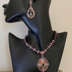 Vintage Signed Avon Violet Purple Rhinestone Necklace Earrings set